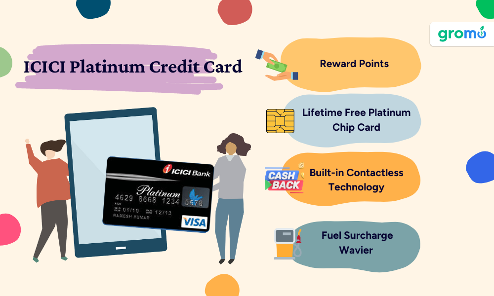 Benefits of ICICI Platinum Credit Card which includes Reward Points, Lifetime Free Platinum Chip Card, Built-in Contactless and Fuel Surcharge Wavier