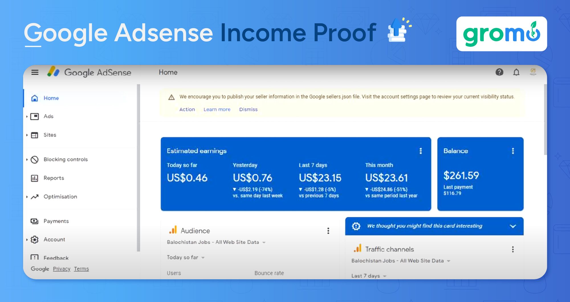 Google Adsense Income Proof - Best Ways to Make Money Online - GroMo