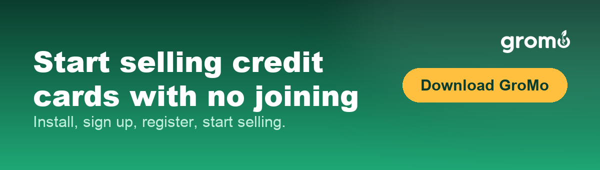 Banner inviting readers to start selling credit cards with no joining fee and no investment