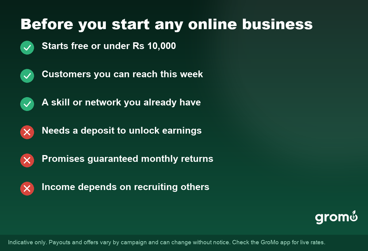 Checklist for beginners before starting any online business - green flags and red flags