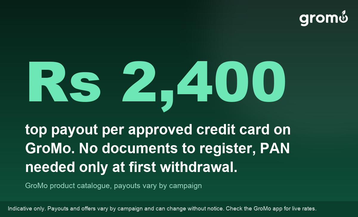 Top payout of Rs 2400 per approved credit card for GroMo agents