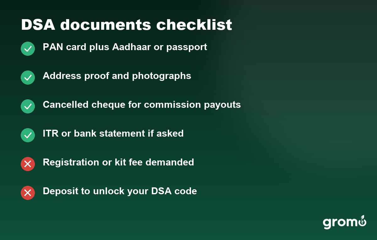 Documents checklist for free DSA registration online and fee red flags to avoid