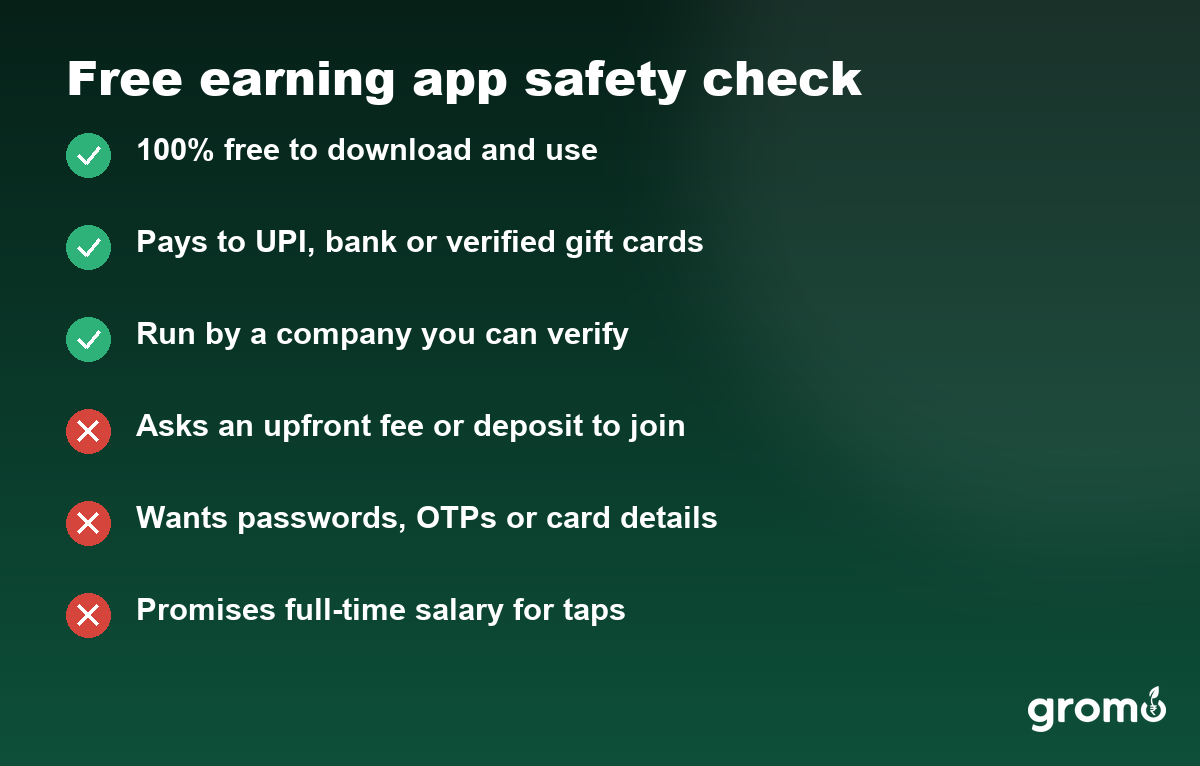 Safety checklist for choosing a genuine free earning app in India