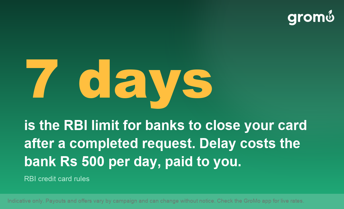 RBI rule: banks must close your credit card within 7 working days or pay Rs 500 per day