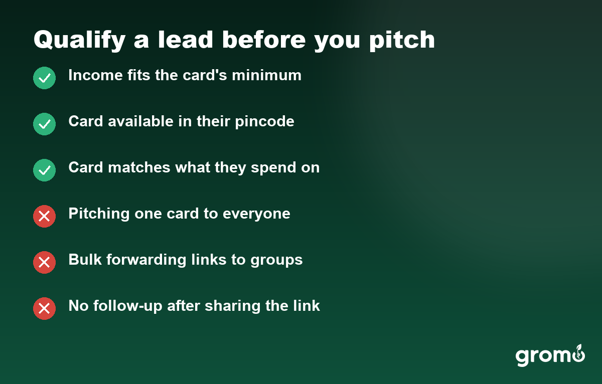Checklist to qualify credit card leads before pitching