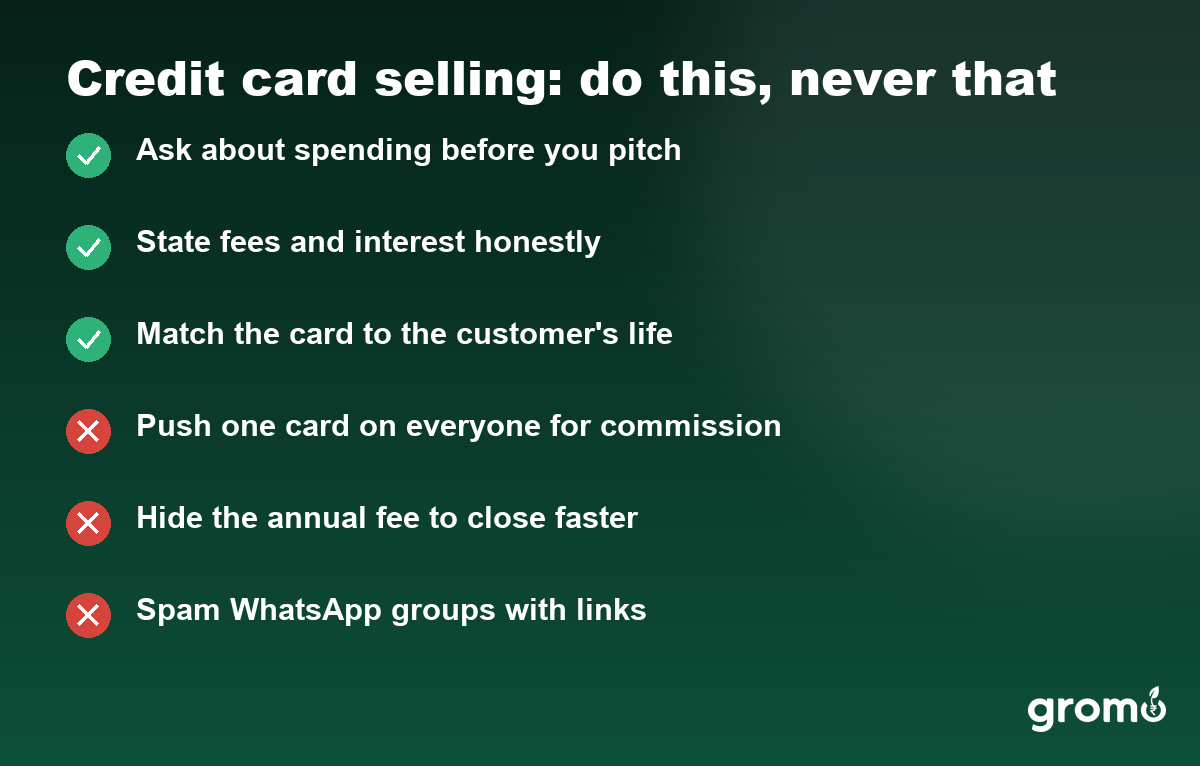 Do's and don'ts checklist for selling credit cards honestly in India