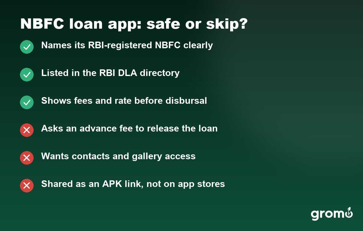 Checklist to judge whether an NBFC loan app is safe or should be skipped