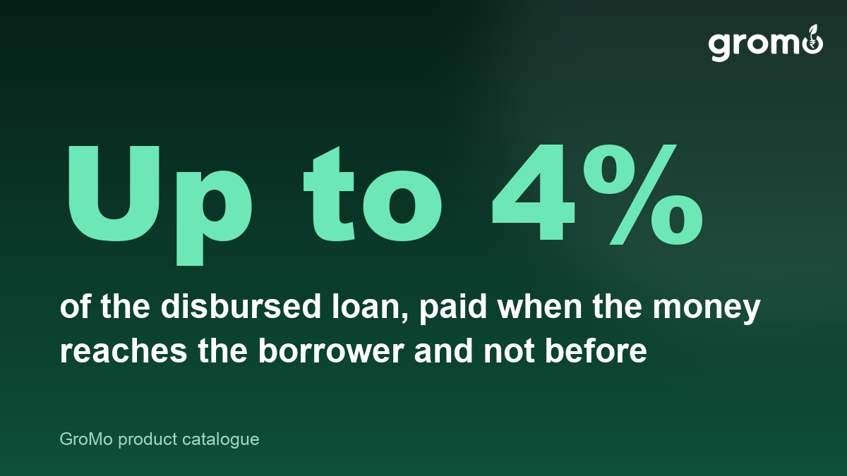 Stat card showing that commission is paid on the disbursed loan amount rather than per application