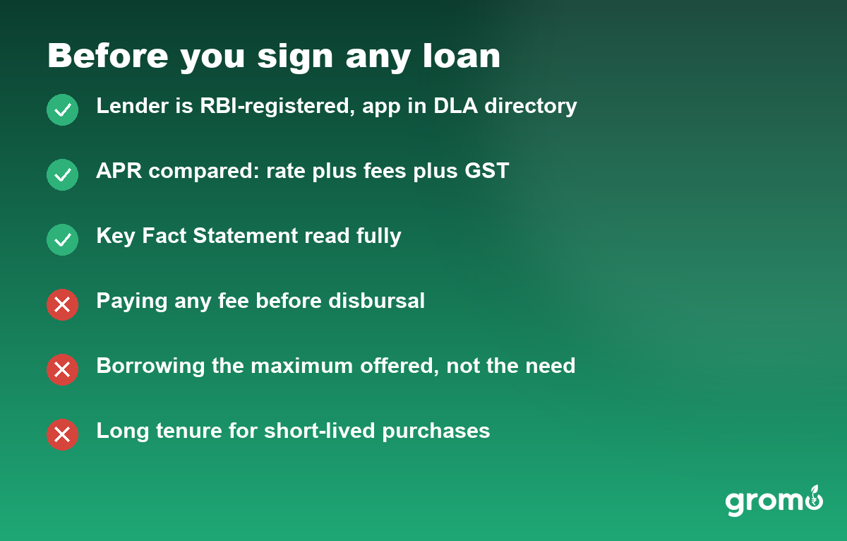 Checklist of what to confirm and what to avoid before signing any personal loan