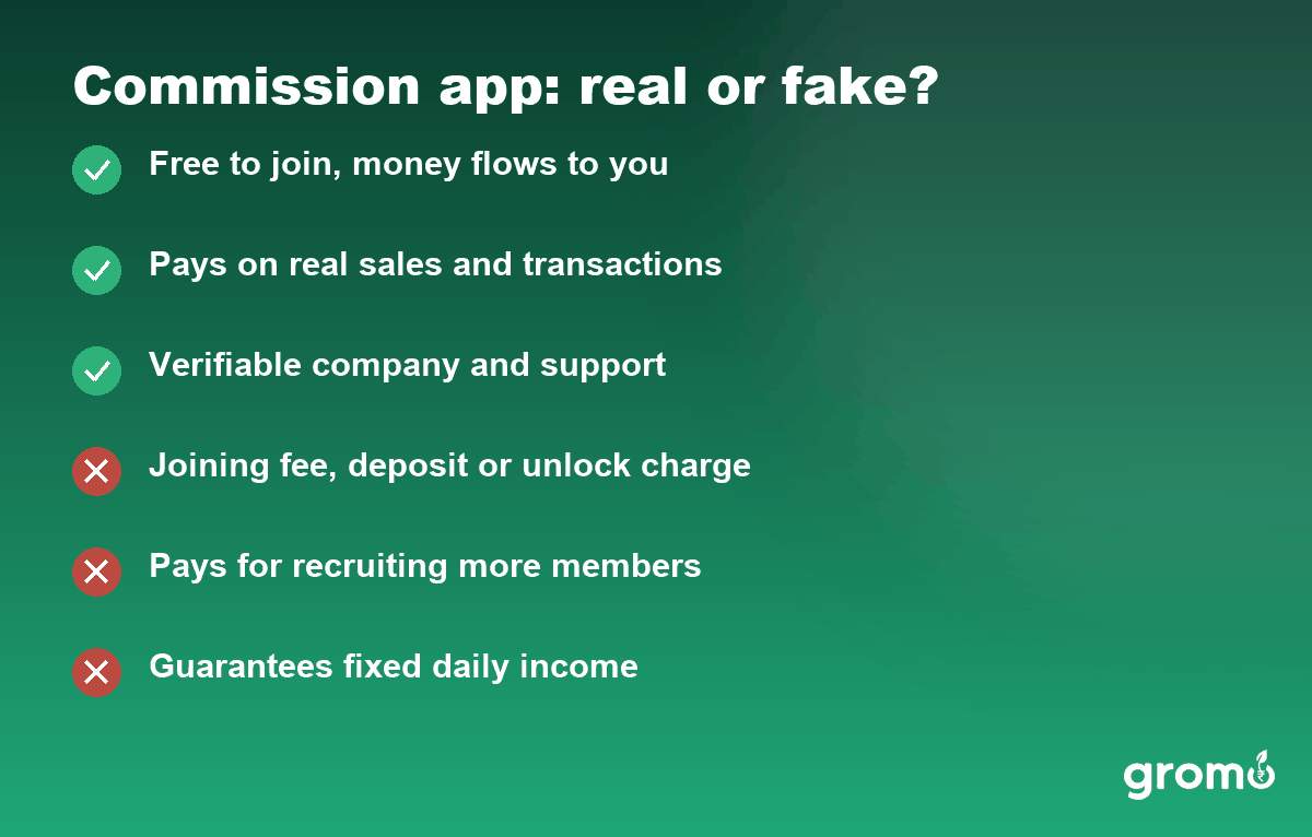 Checklist to verify whether a commission earning app is real or fake
