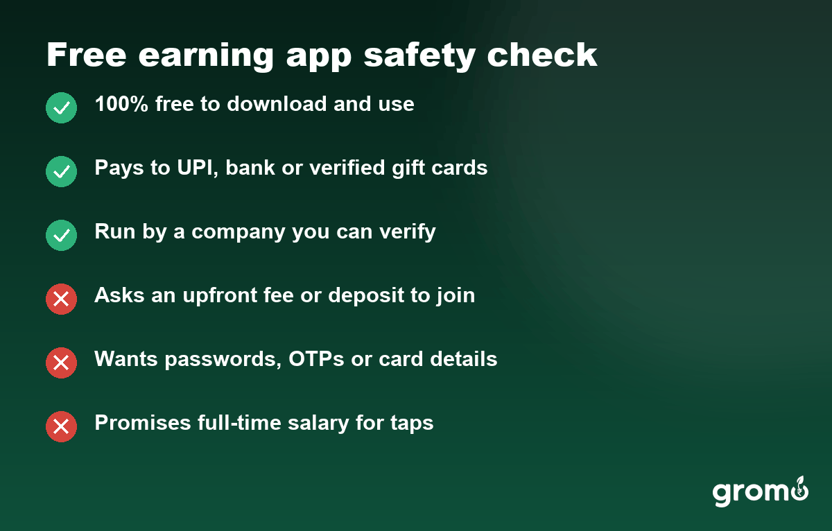 Safety checklist for choosing a genuine free earning app in India