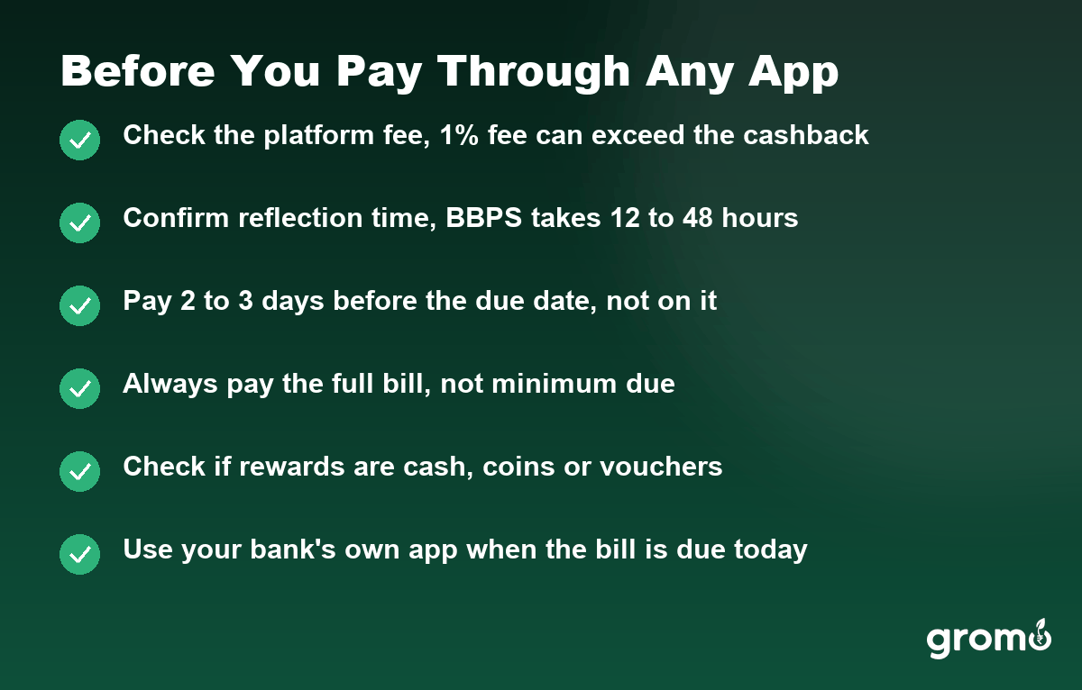 Checklist before paying a credit card bill through any cashback app in India