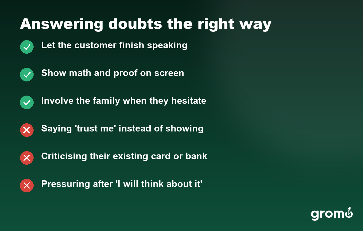 Right and wrong ways to answer customer doubts about credit cards