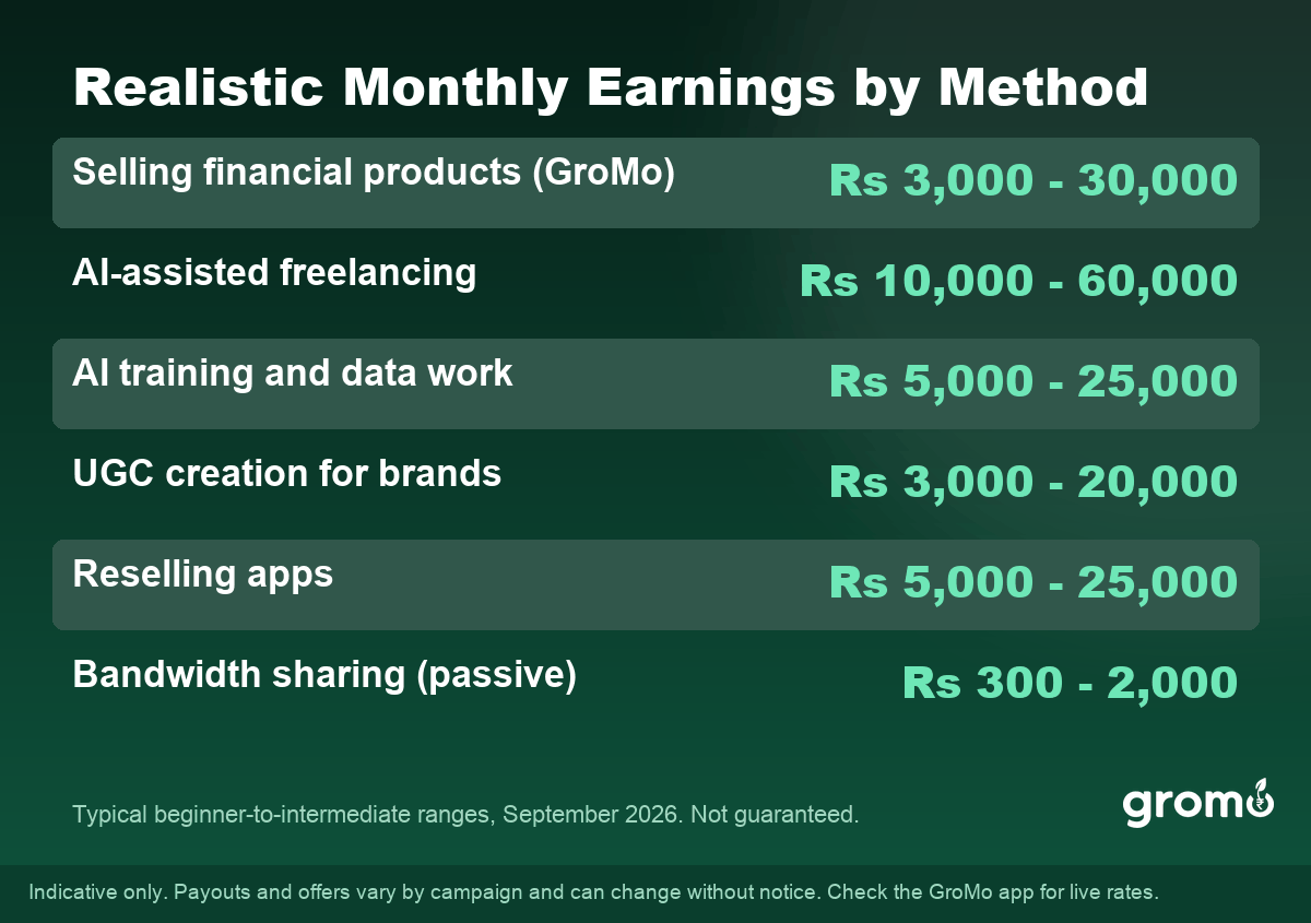 Realistic monthly earnings from the latest online money making methods in India