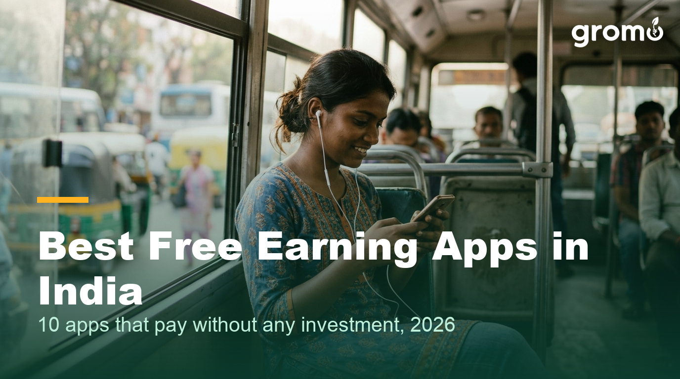 Indian student using a free earning app on her phone during a bus ride