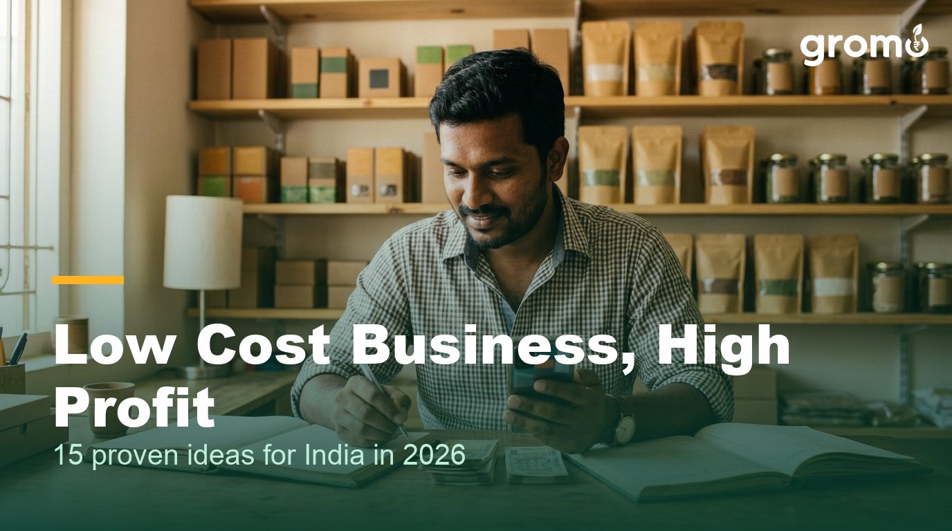 Indian home entrepreneur tracking profits of his low cost business on phone and ledger