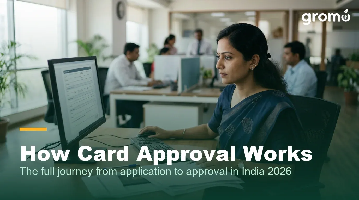 Bank professional reviewing a credit card application during the approval process