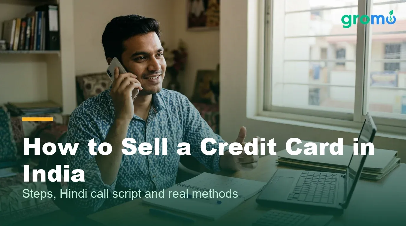 Indian credit card agent selling a credit card to a customer on a phone call