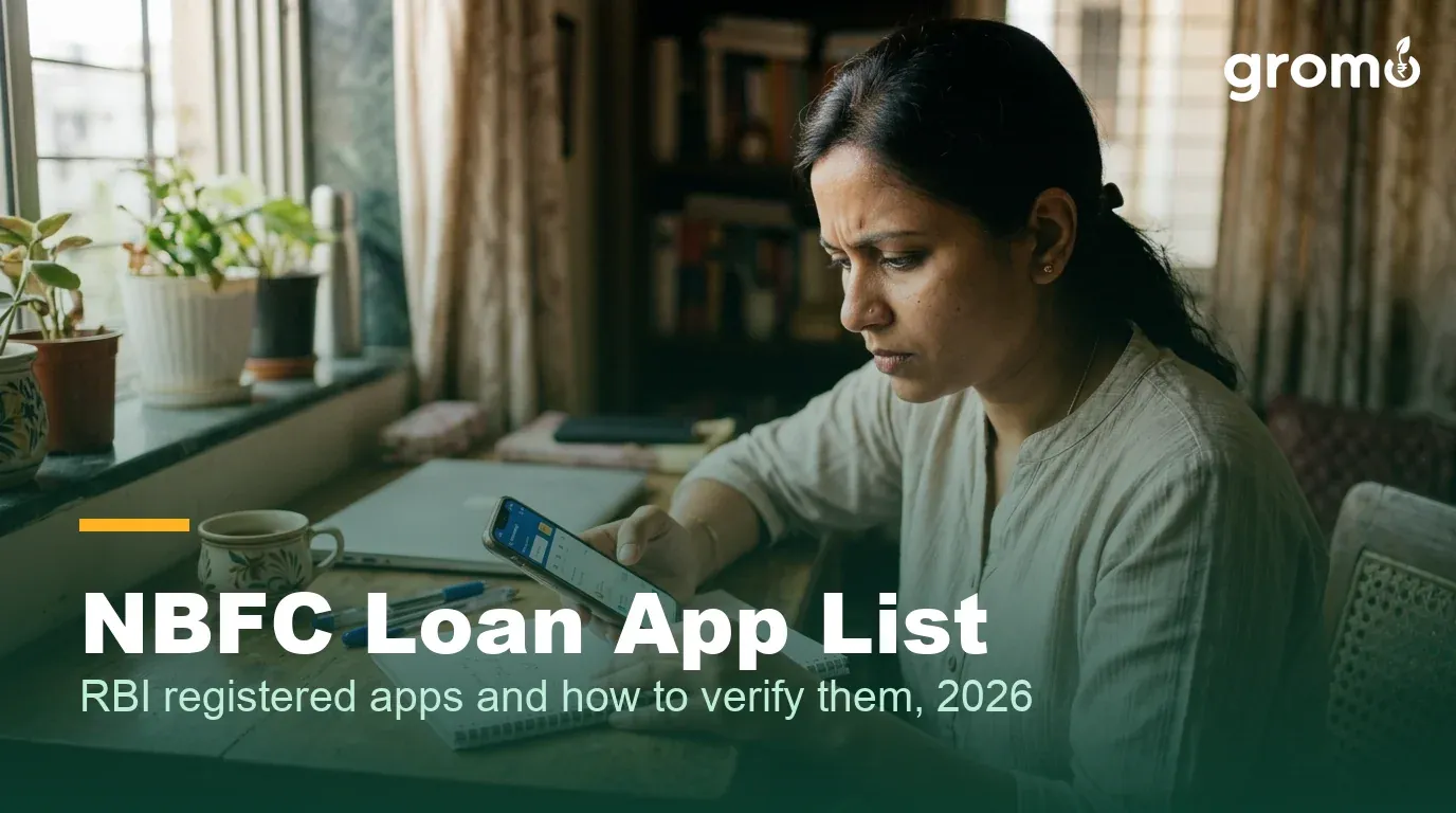 Indian woman verifying an NBFC registered loan app against the RBI list