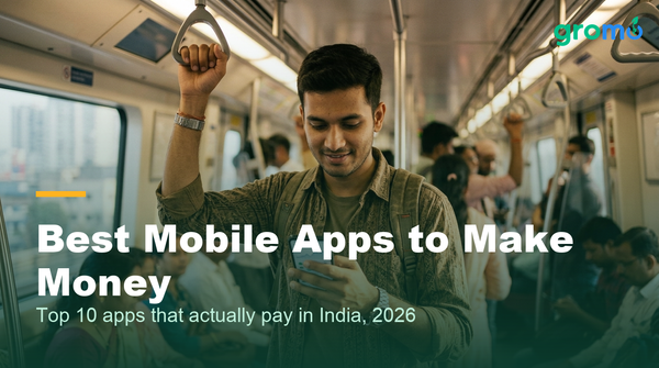 Indian commuter making money on a mobile app during a metro ride