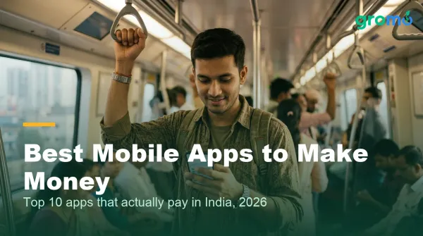 Indian commuter making money on a mobile app during a metro ride