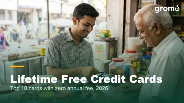 Indian man paying with a lifetime free credit card at a local shop