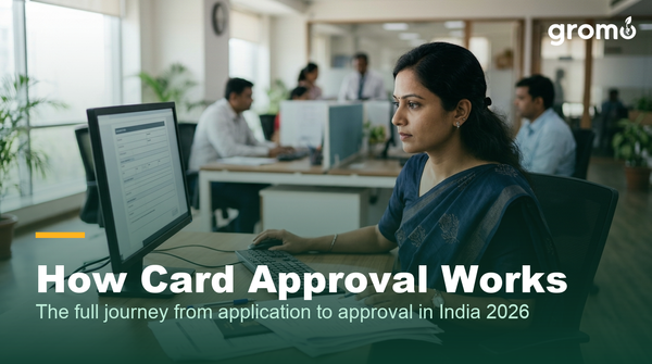 Bank professional reviewing a credit card application during the approval process