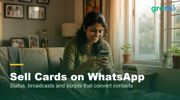 Indian woman posting a finance status update on WhatsApp to sell credit cards